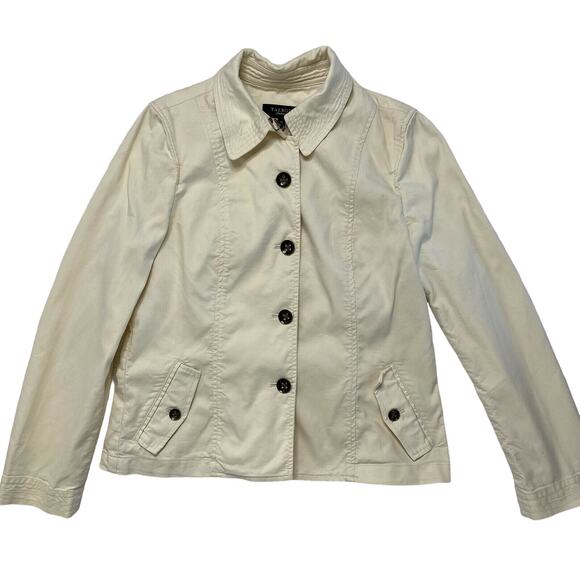 TALBOTS Ivory White Twill Utility Jacket Size 10 Womens Button Cotton Nylon - Picture 4 of 10
